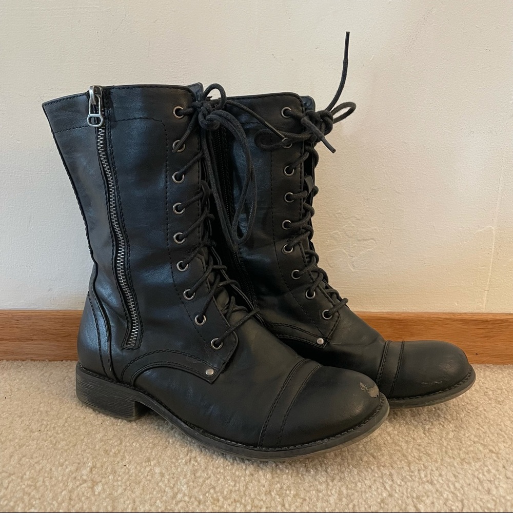 Cathy Jean Black Leather Combat Boots
